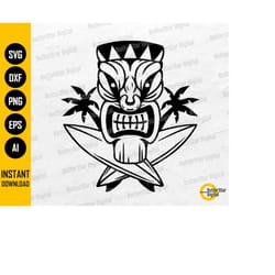 surfing tiki mask svg | crossed surfboards svg | surf waves fun hawaiian sea ocean | cut file cuttable clipart vector di