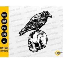 crow on skull svg | death svg | gothic decal shirt graphics illustration | cricut silhouette printable clipart vector di