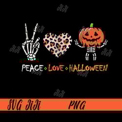 peace love halloween png, funny pumpkin skeleton leopard heart png