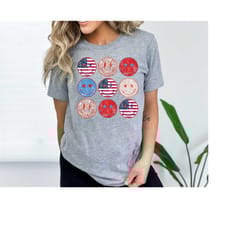 retro smiley flag usa shirt, fourth of july tee, 4th of july smiley face, oversized tshirt, women patriotic shirts