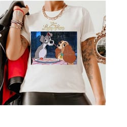 disney lady and the tramp iconic scene logo t-shirt, disney couple shirt,disney birthday party gift, disneyland trip fam