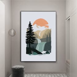 boho canvas wall art , landscape boho canvas print , sun forest canvas , modern home decor , ready to hang canvas print-