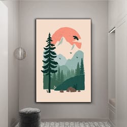 boho canvas wall art , landscape boho canvas print , sun forest canvas , modern home decor , ready to hang canvas print