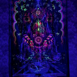psychedelic decor "mahakala waterfall" esoteric art blacklight tapestry yoga decor wall hangings uv active trippy poster