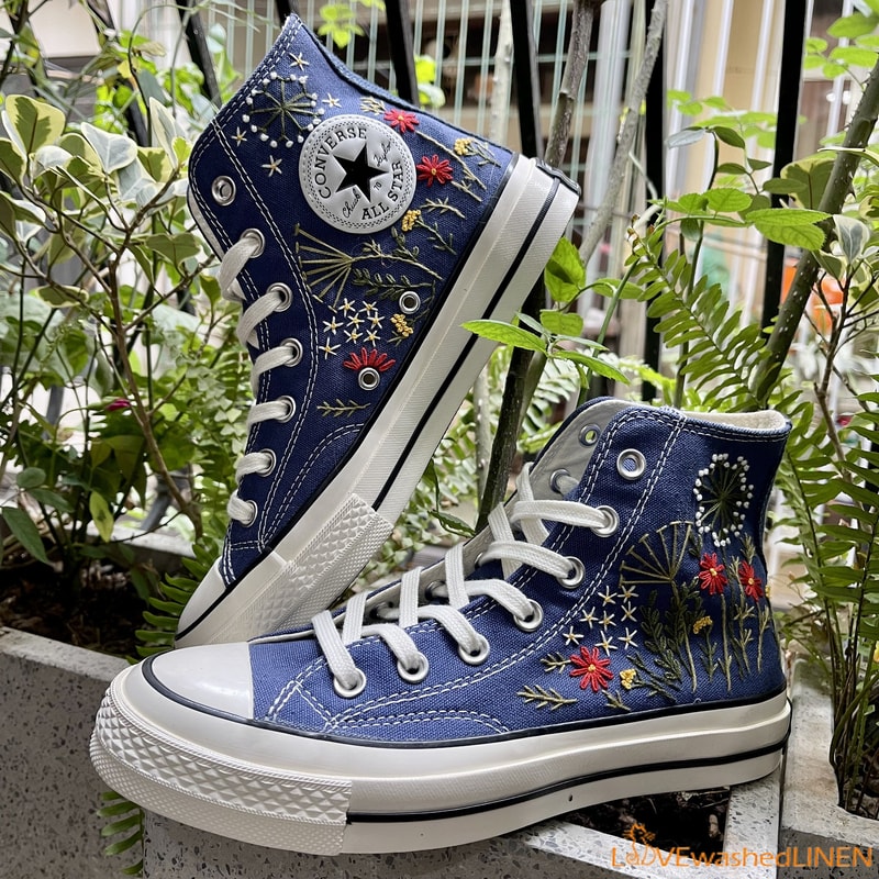 Custom Converse Chuck Taylor Embroidered Garden Flowers Convese Shoes Embroidered Converse Custom Wedding Flowers - 1.jpg