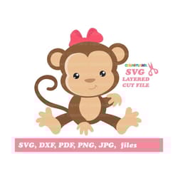 instant download. personal and commercial use is included! cute sitting girl monkey svg, dxf cut files and clip art. mg_9.