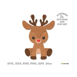 instant download. personal and commercial use is included! cute sitting reindeer svg, dxf cut files and clip art. br_2