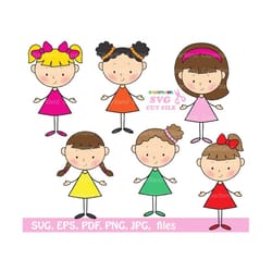instant download. stick figure girl svg cut files and clip art. cstg_3. personal and commercial use.