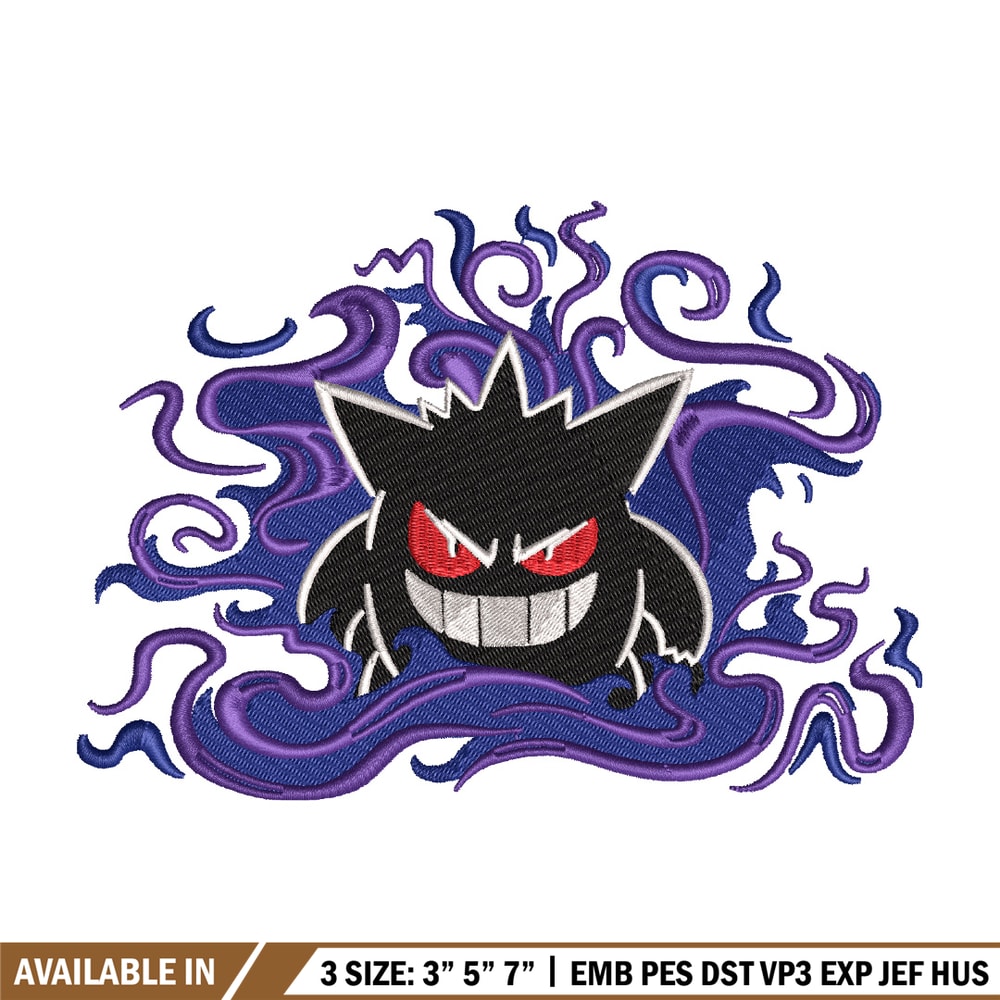 Gengar embroidery design, Pokemon embroidery, Embroidery shirt, Embroidery file, Anime design, Digital download.jpg
