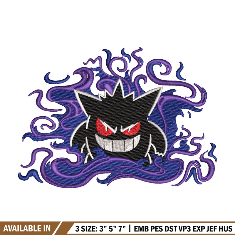 Gengar embroidery design, Pokemon embroidery, Embroidery shirt, Embroidery file, Anime design, Digital download.jpg