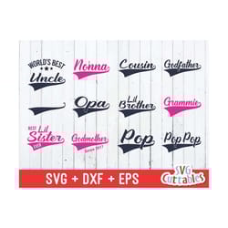 family text tails svg, uncle, cousin, grammie, godfather, opa, nonna, godmother, pop pop svg, eps, dxf, tails, silhouette, cricut cut file