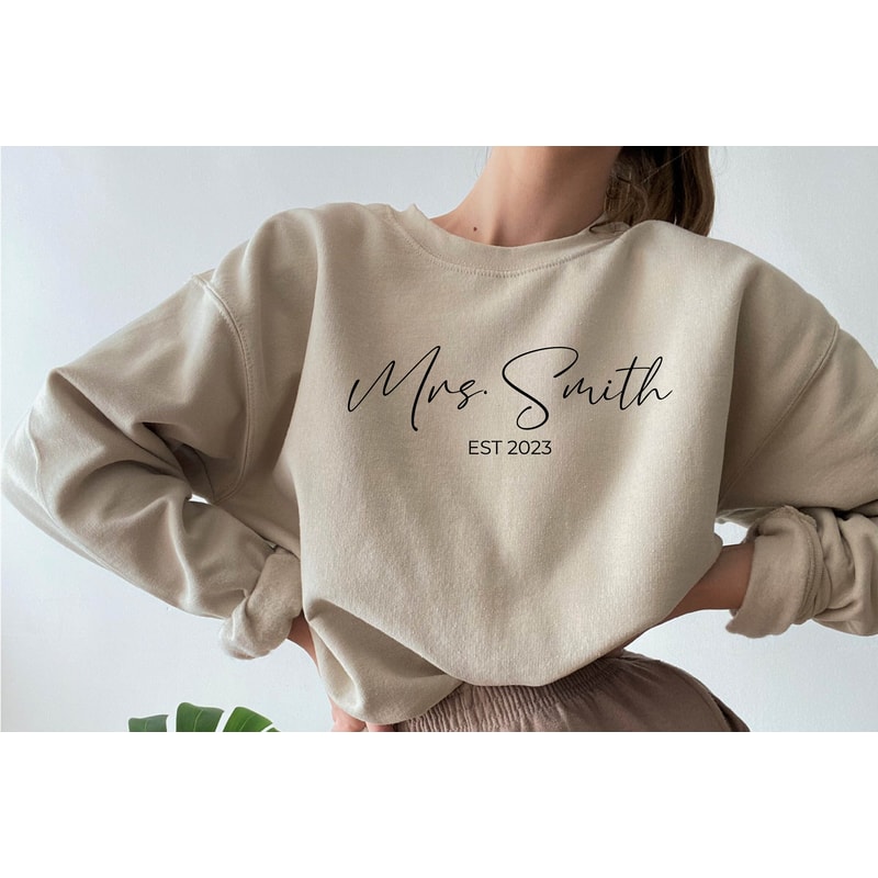 Custom Mrs Sweatshirt, Mrs Personalized Last Name Sweatshirt, Bride Sweatshirt, Wifey Sweatshirt, Custom Bridal Gift, Gift for Bride - 1.jpg