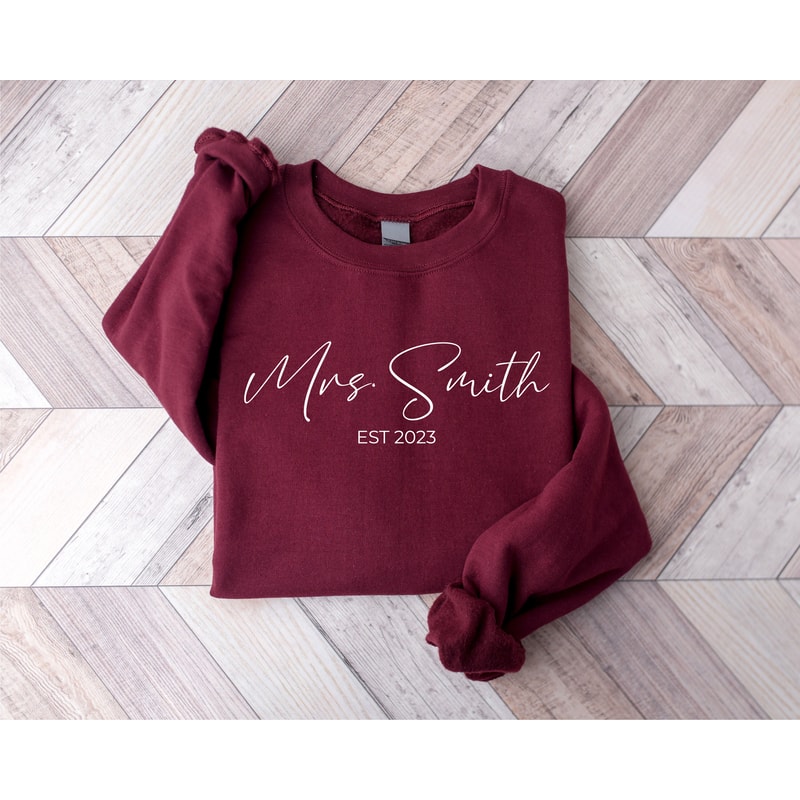 Custom Mrs Sweatshirt, Mrs Personalized Last Name Sweatshirt, Bride Sweatshirt, Wifey Sweatshirt, Custom Bridal Gift, Gift for Bride - 8.jpg