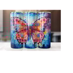 alcohol ink butterfly 20 oz tumbler wrap, butterfly tumbler wrap, vibrant wrap, straight template, tapered, sublimation