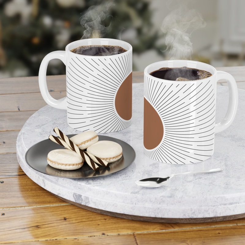 Bohemian Geometric Abstract Art On Mug Minimalist Boho Mid Century Abstract Art Ceramic Mug Abstract Mug Design Office Mug Gift Idea - 1.jpg