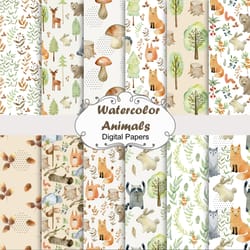 watercolor woodland animals, seamless patterns, forest animals pattern.
