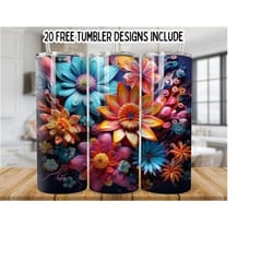 3d colorful sunflower 20oz skinny tumbler wrap,3d flowers 20oz tumbler sublimation designs, floral tumbler wrap,colorful floral tumbler png
