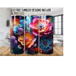 3d colorful flowers 20oz skinny tumbler wrap,3d flowers 20oz tumbler sublimation designs, floral tumbler wrap, rainbow floral tumbler png
