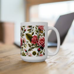 charming garden bloom mug extra large 15oz ceramic tea or coffee cup with unique floral design