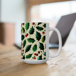 holiday holly print mug extra large 15oz ceramic christmas coffee or tea cup