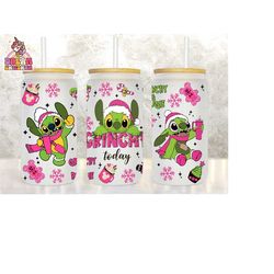 Cartoon Christmas Tumbler Wrap, 16oz Libbey Glass Can, Pink Christmas Tumbler, 16oz Christmas Glass Can, Can Glass Wrap, PNG Download