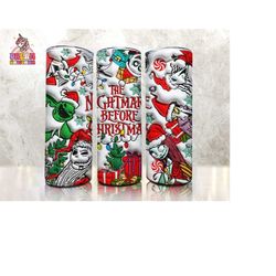 3D Inflated Christmas Tumbler Wrap, Horror Characters Christmas Tumbler Png, 3D Tumbler Wrap, 20oz The Nightmare Wrap