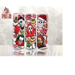 3D Inflated Horror Characters Tumbler Wrap, 3D Tumbler Design, Horror Characters Christmas Png, 3D Inflated Christmas Tumbler Wrap