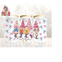 Cartoon Bear Christmas Tumbler Wrap,16oz Can Glass Wrap,Pink Christmas Can Glass,  Christmas Glass Wrap, Christmas Png, Sublimation Design
