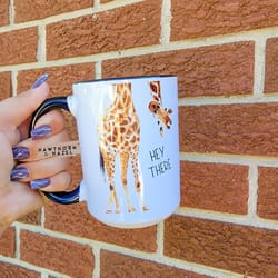 hey there, giraffee mug, tea mug, coffee mug, ceramic mug, large mug, giraf