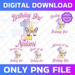 personalization name and age girls unicorn birthday png, personalized family birthday png, mommy and daddy matching png