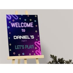 arcade birthday welcome sign arcade party welcome sign let's play welcome poster gamer editable template printable insta