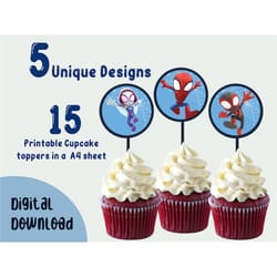 spidey cupcake topper, spidey and his amazing friends cup cake toppers, printable kids birthday toppers , blue, diy inst
