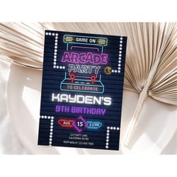 arcade birthday invitation arcade party invitation gaming invitation gamer invite video game invitation game on editable