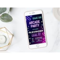 arcade electronic invitation gamer birthday invitation digital game on mobile invitation video game party evite gaming i