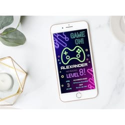 video game electronic invitation gaming truck birthday invitation digital gamer mobile invitation arcade evite boy phone