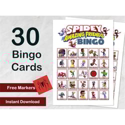 spidey bingo game- 30 cards, spidey and his amazing friends birthday party activity kids, instant digital download, prin