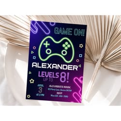 gaming party invite gamer birthday invitation game party invite level up invite video game birthday invitation editable