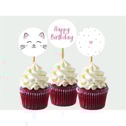 cat cupcake toppers cat cake topper kitten party decor kitty cupcake toppers cat birthday decoration cat theme editable