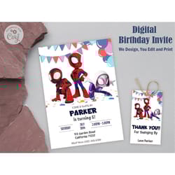 spidey and his amazing friends birthday invitation template, editable spidey invite, kids party, instant digital downloa