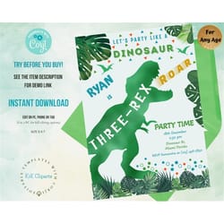 editable dinosaur birthday invitation dinosaur party invite dinosaur theme t-rex 3rd 4th birthday dino party dino four d