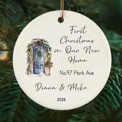 custom new home ornament, our first christmas at address ornament, new home keepsake, first housewarming gift, new house