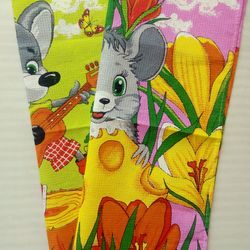 Set of 2 new Mouse towels Waffle Fabric Wafer Cotton Colourful  bright printed towel Gift for baby
