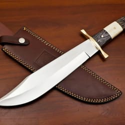 handmade d2 blade huge bowie hunting knife -full tang -camel bone/wood