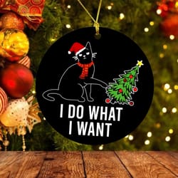 christmas tree black cat i do what want xmas ornament