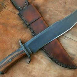beautiful custom handmade carbon steel hunting bowie knife with leather sheath
