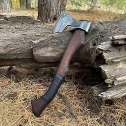 hand-forged carbon steel viking tomahawk with ash wood handle – 19" battle hatchet axe