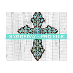 turquoise leopard cross, png, sublimation design, gemstone, country, western, boho, faith,