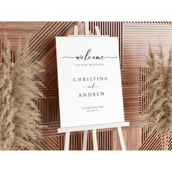printable wedding welcome sign, editable minimalist welcome to our poster template, calligraphy font welcome large poste