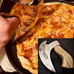 christmas gift handmade pizza axe, pizza slicer hand forged viking pizza cutter, viking bearded