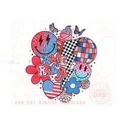 retro 4th of july png, 4th of july sublimation design, retro smiley face png